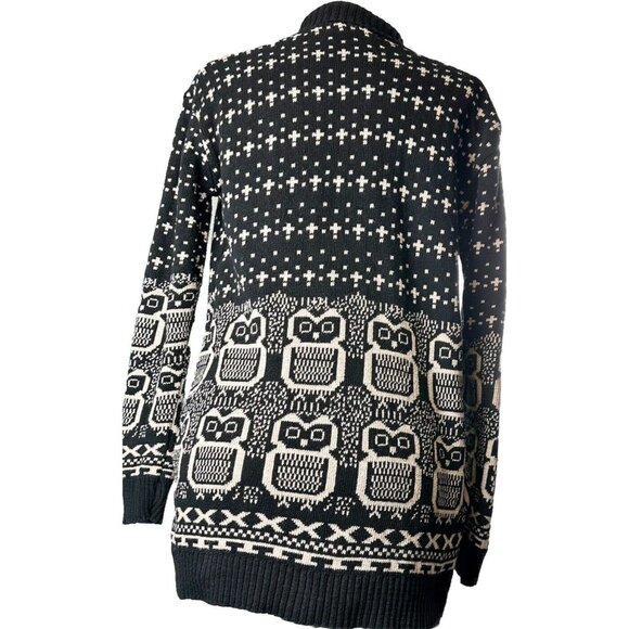ANYBODY Collection Owl Sweater Women’s Lg Black/Tan Open Front Long Sleeve READ* - Picture 3 of 15